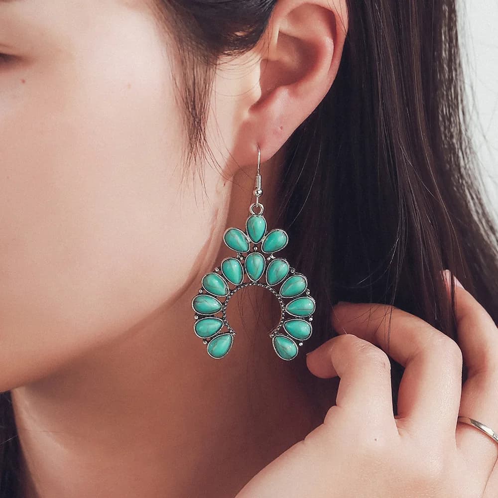 Orecchini Pendenti in Turchese Traforato Stile Vintage Design Personalizzato