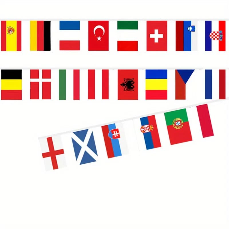 24 pieces String flag European countries, Flag EURO 14x21 cm 24 Countries Flags with polyester staple for European football country