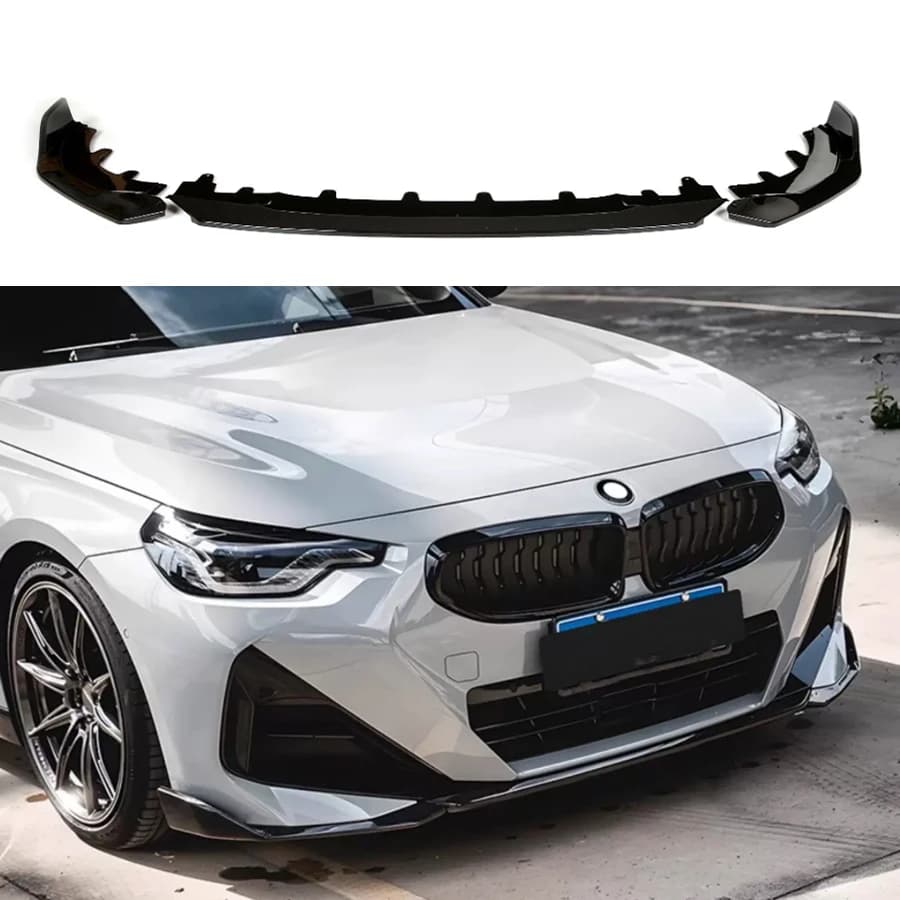 For BMW 2 Series G42 M240 220I Bright Black Spoiler Front Bumper Lip Diffuser Front lip Front Chin black Spoiler Upgrad Body Kit