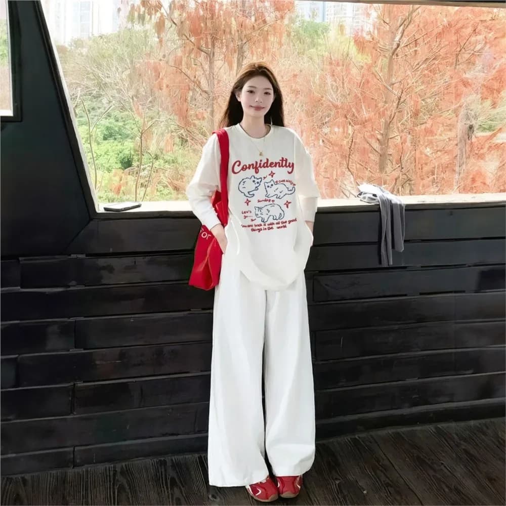 2026 Casual Blusas Long Sleeve Top T Shirt Tees Women's T-shirts All-match Simple Style Daily Printed Loose Fashionable Contrast