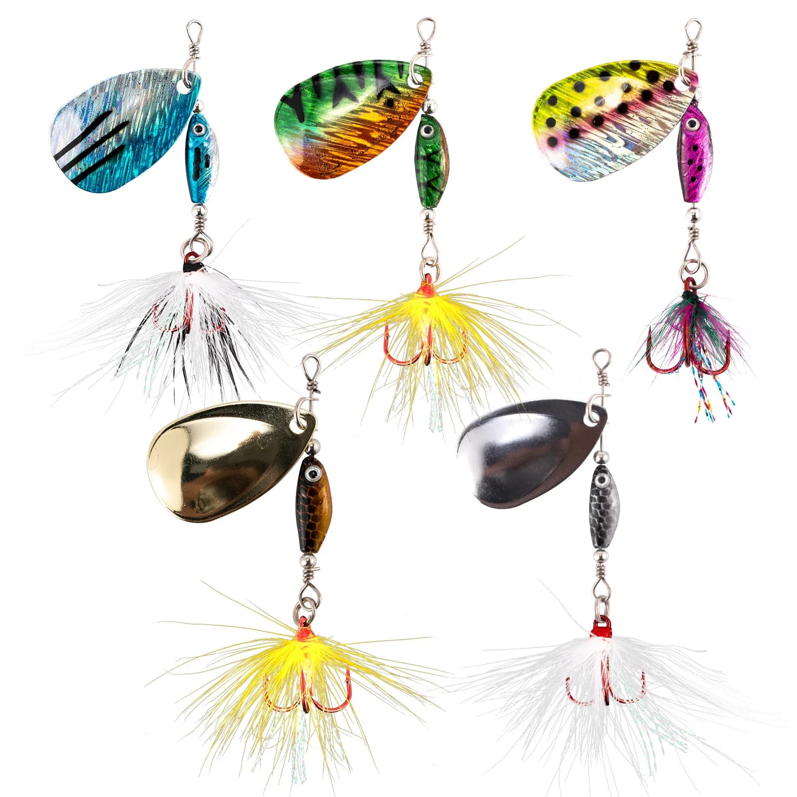 5 pz Richiamo di Pesca Spinner In Metallo Cucchiaio Gallo Coda Spinnerbait Spinning Richiamo Trota Colorado Lama Inline Spinner Crappie Bass