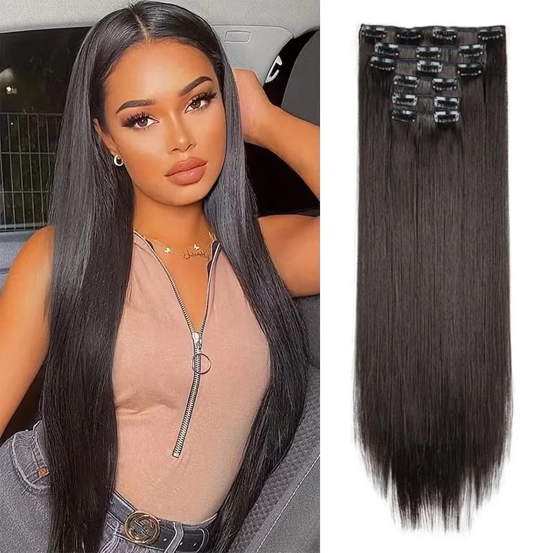 Sintetico 6 pz/set Estensioni Dei Capelli Lunghi Lisci Ultra-Invisibile Clip A Testa Completa nelle Estensioni Dei Capelli 24 Pollici per Le Donne Da Indossare Quotidiana