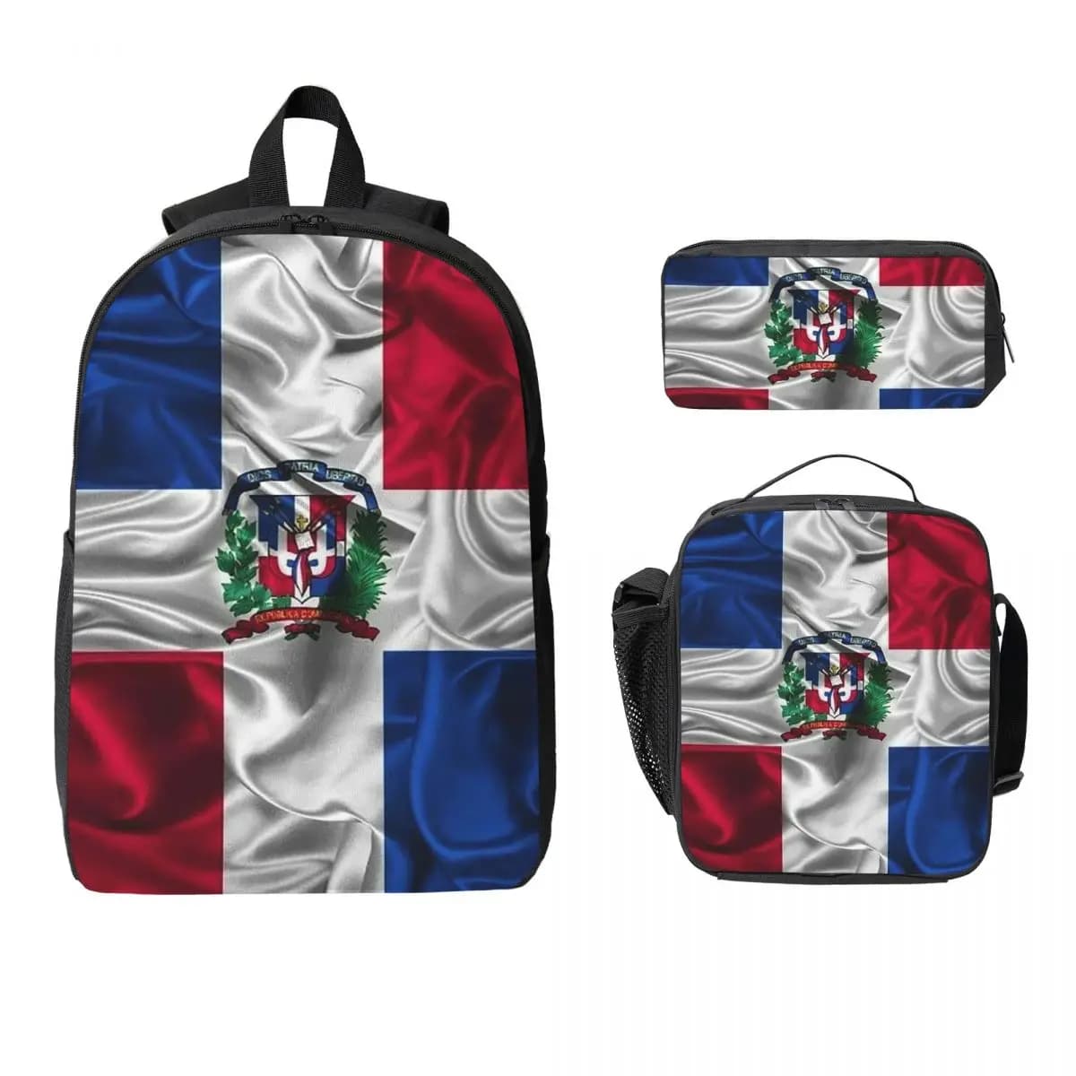 Zaino con bandiera della Repubblica Dominicana, borsa per libri per studenti, borsa per computer, borse a tracolla, 3 pezzi, borsa termica per il pranzo, astuccio per matite