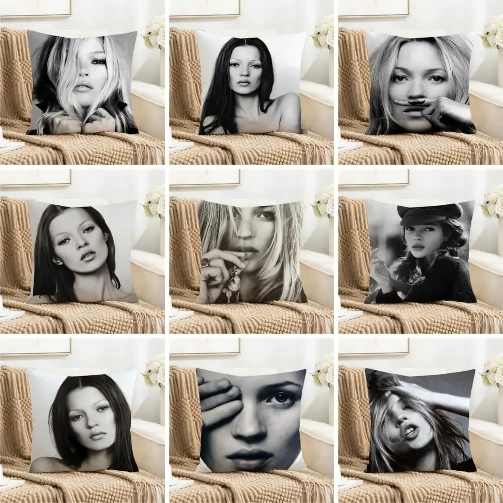 Iconic UK Casual Beautiful K-Kate Moss Cushion Cover Washable Faux Linen for Daily Use Sofa Home Room lightweight Decor
