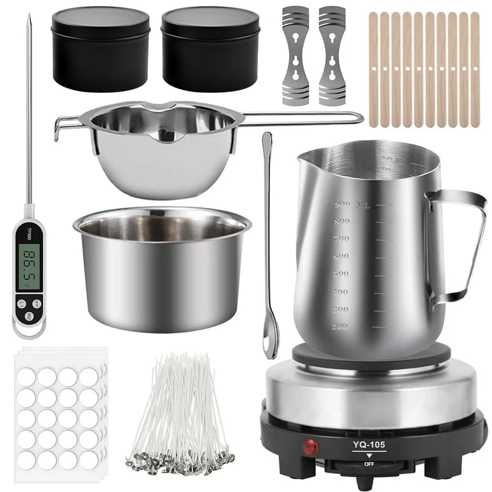 Glintmos Kit per realizzare candele fai-da-te con piastra riscaldante, forniture per candele con vaso per fusione della cera, set di strumenti per realizzare candele per adulti