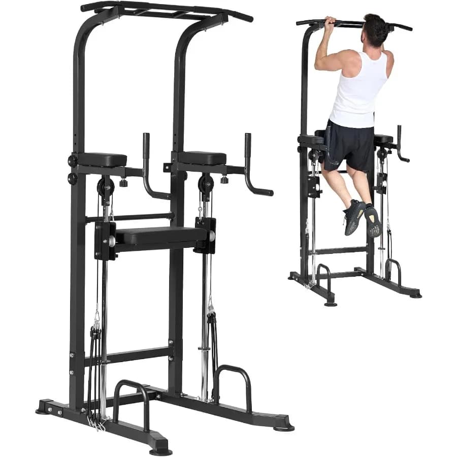 Exercise tower with Power Tower Dip Station traction bar, self-supporting traction bars for training equipment for the strength of the home gym
