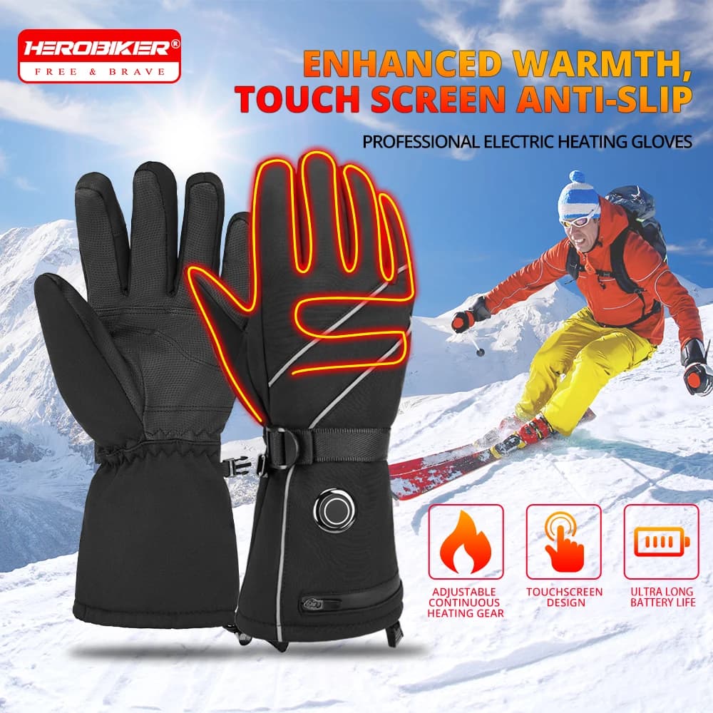 Guanti invernali riscaldati elettrici Guanti da sci Guanti da moto touch screen Riscaldamento termico ricaricabile impermeabile Moto da equitazione