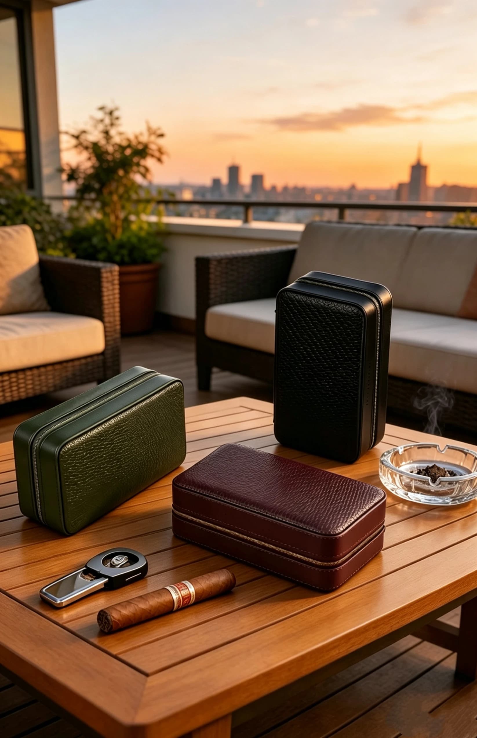 Leather Portable Cedar Cigar Box, Moisturizing Cigar Leather Bag.