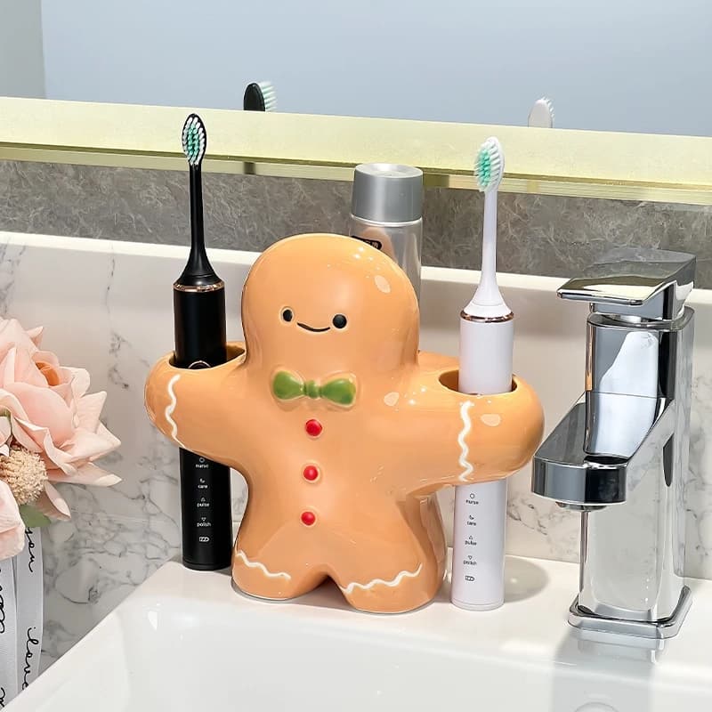 Zenzero Pan Shape Ceramic Brush Holder, Bath Organizer, Christmas Gift for Couples