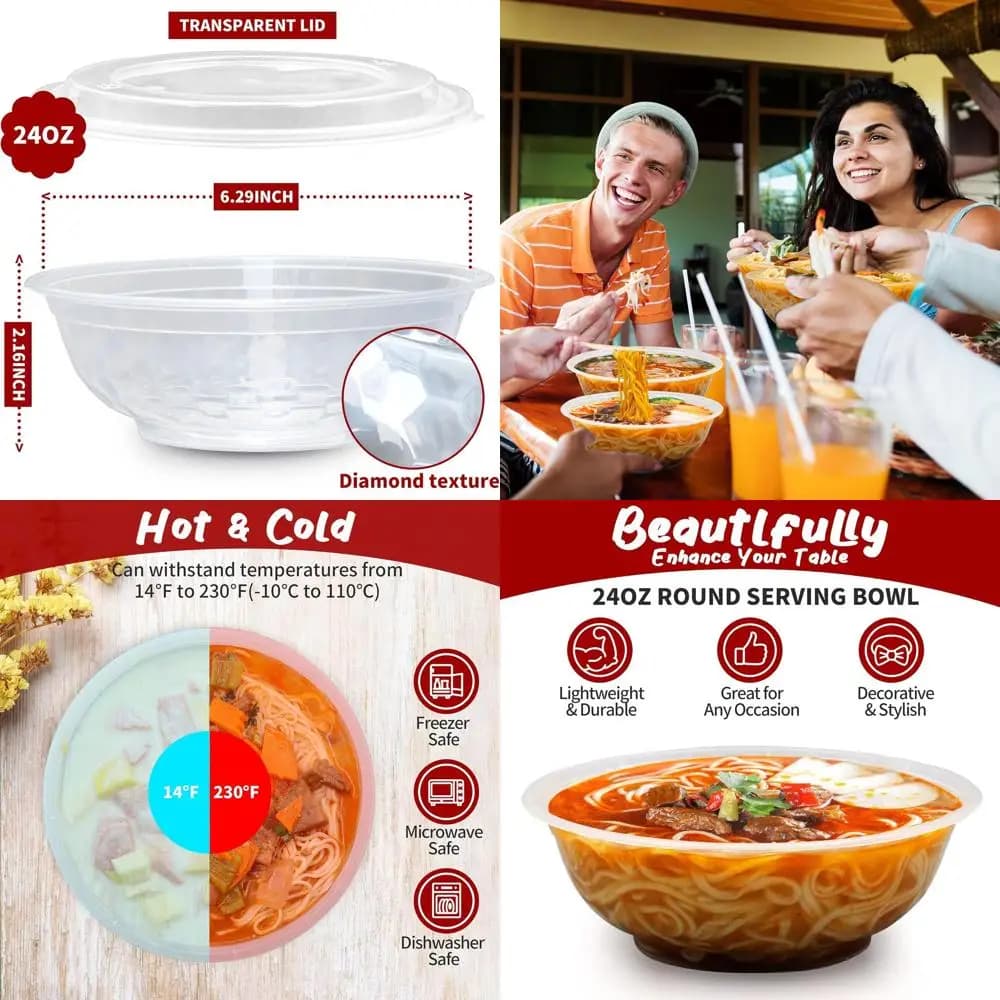 Set di 150 Ciotole Impilabili per Preparazione Pasti con Coperchi, Riutilizzabili e Monouso, Contenitori Trasparenti da 24oz