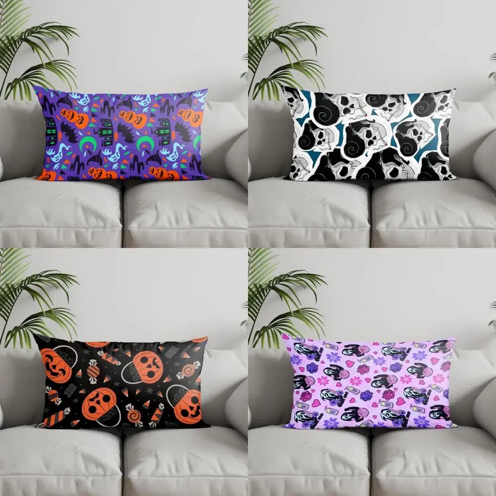 Decorazioni per la casa Fodera per cuscino con motivo a tema Halloween adatta per divano camera da letto Fodera per cuscino per auto Cuscino per schienale rettangolare
