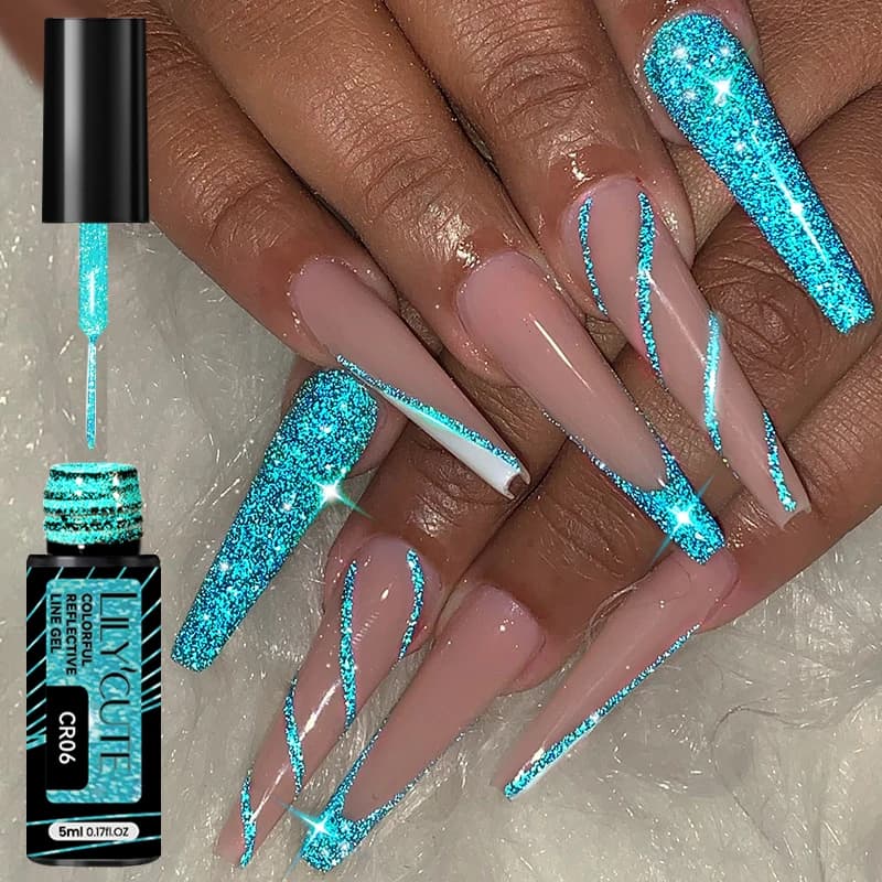 LILYCUTE 5ML Riflettente Glitter Liner Gel Smalto per unghie Scintillante Linea francese Pittura Gel Semi Permanente Vernis Unghie Accessori