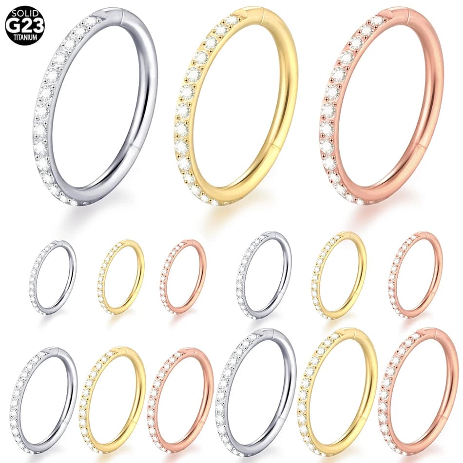 1 pz titanio setto naso anelli 6-14mm CZ incernierato segmento cerchio Clicker orecchio cartilagine Helix Daith Rook piercing labbra gioielli Nariz