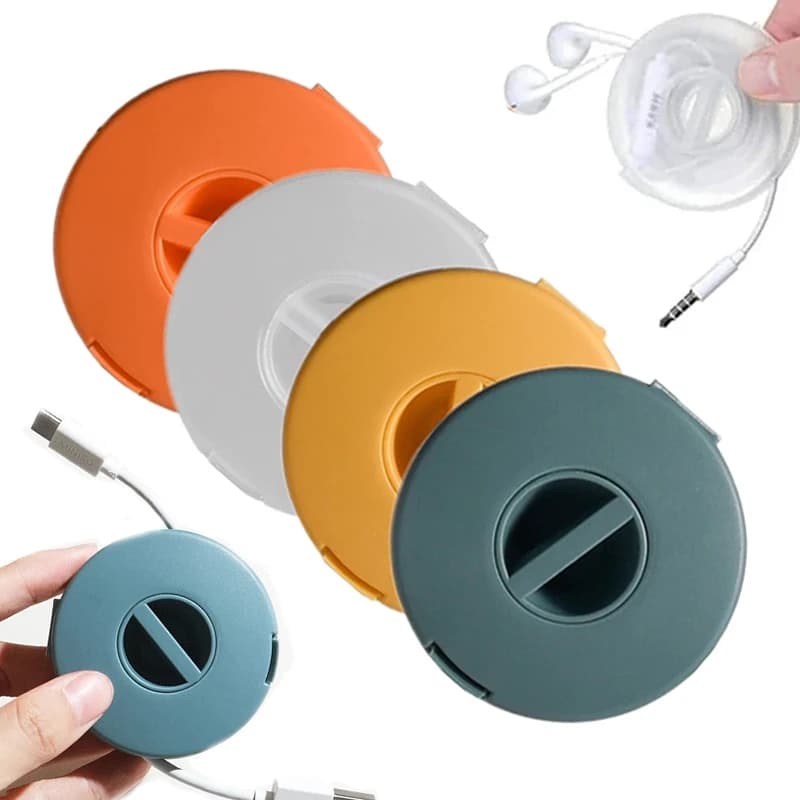 Scatola avvolgicavo rotonda scatola portacavi multifunzionale portatile custodia per cavi contenitore per cavi supporto per caricabatterie USB scatola per la gestione dei cavi