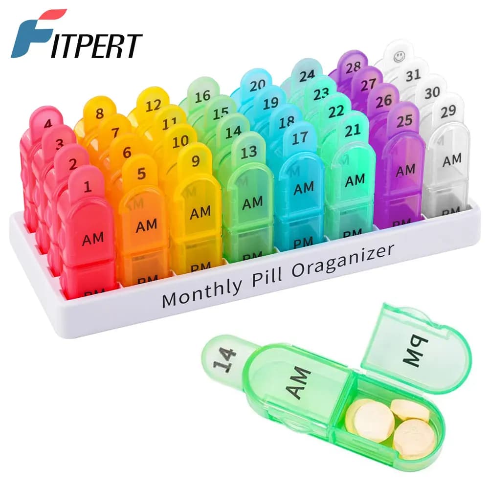 Monthly pill holder 2 times a day - 30-day AM PM pill holder, Medicine Organizer for a month, Contains vitamins, Supplements, Drugs