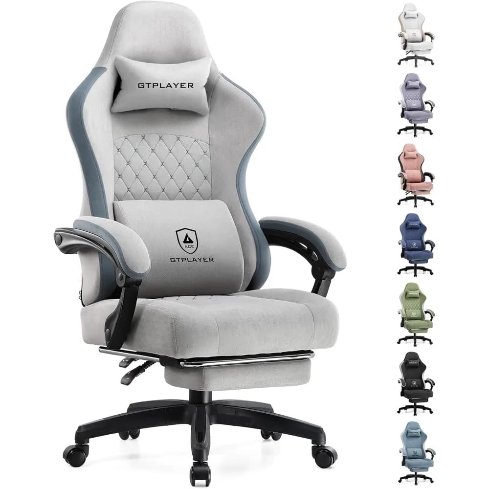 GTPLAYER Sedia da gaming, sedia da ufficio per computer con cuscino a molle insacchettate, braccioli e poggiapiedi, comp ergonomico con schienale alto