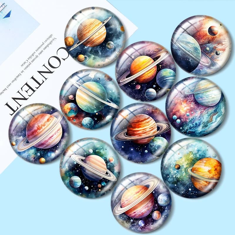 Watercolor Planets 12/18/20/25mm glass cabochon bracelet pendant rings for jewelry demo earrings back Making findings