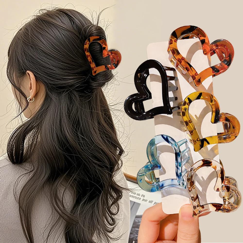 Confezione da 5 fermagli per artigli a forma di cuore: impugnature per capelli eleganti multicolori per tutte le occasioni, design unico per lo stile quotidiano