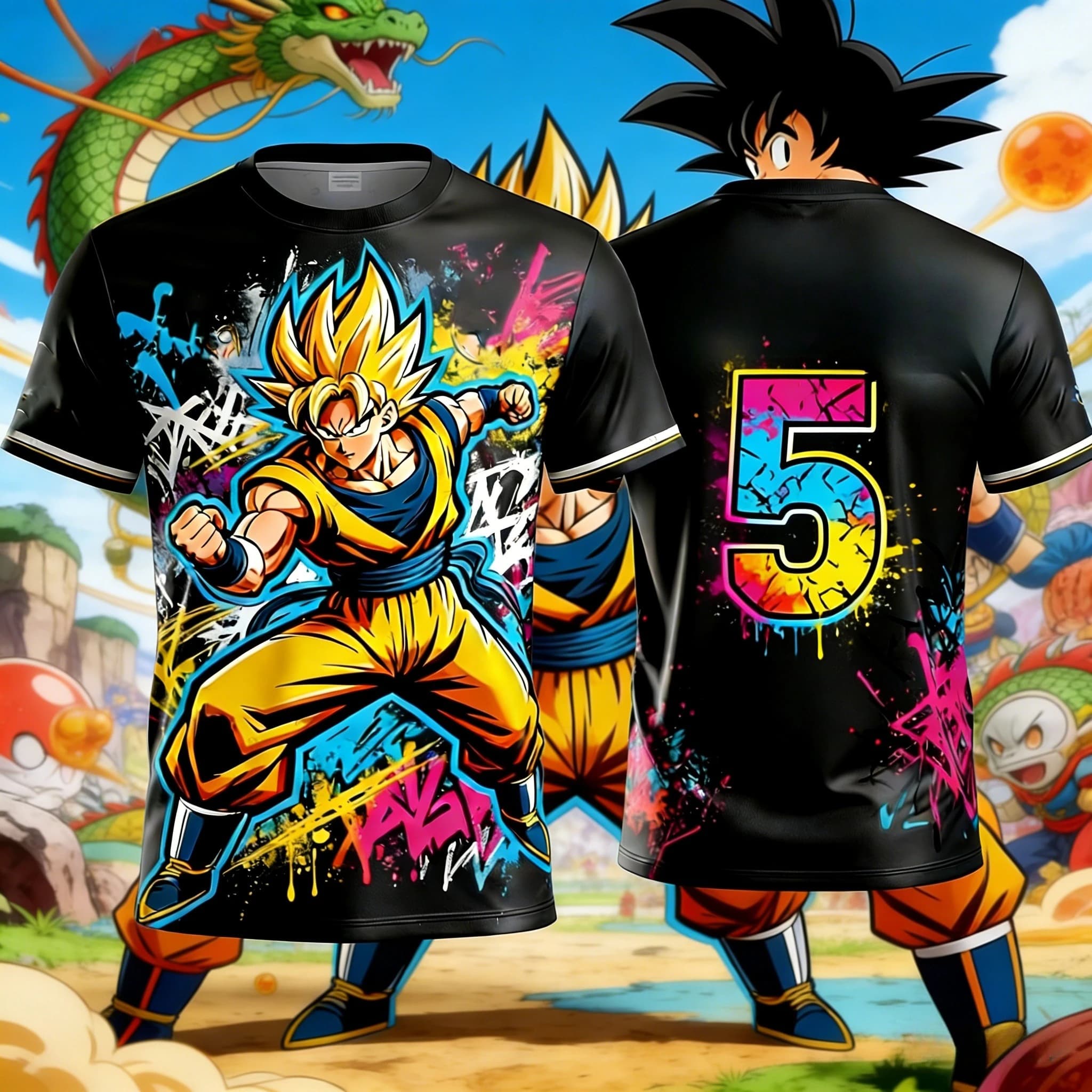 New 3D Football Shirt Printed Dragon Ball Goku 2026 for Adults and Children, T-Shirt Anime, Special Soccer Jersey NO.5 Unisex
