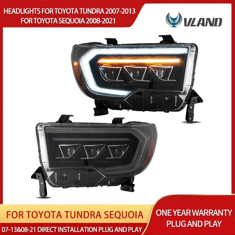 07-13 e 08-21 VLAND Proiettore a matrice LED Fari Nero per Tundra Sequoia con aggiornamento sequenziale degli indicatori di direzione DRL