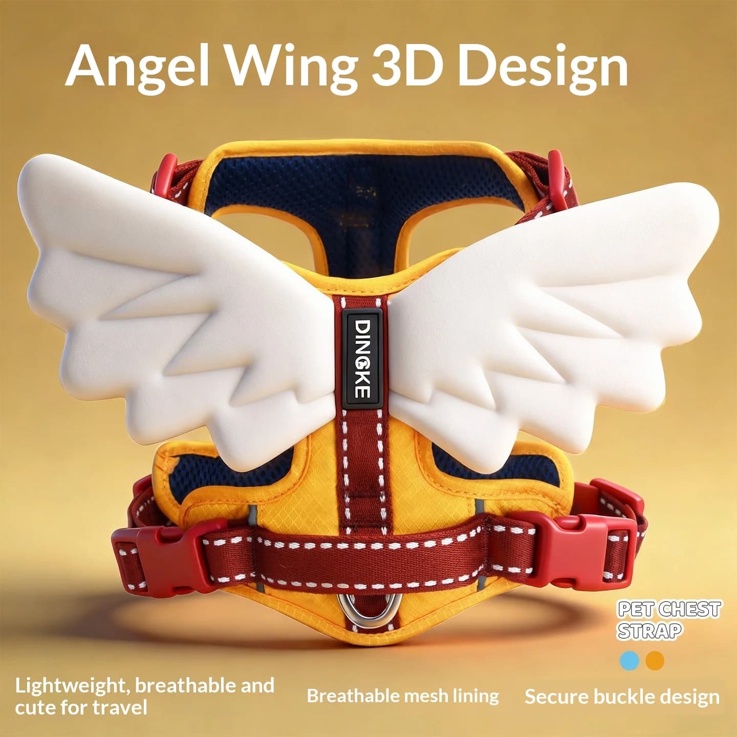 Angel Wing Dog Harness Reflective Breathable No Pull Pet Vest Harness with 5M Retractable Dog Automatic Leash for Small Dogs Cat