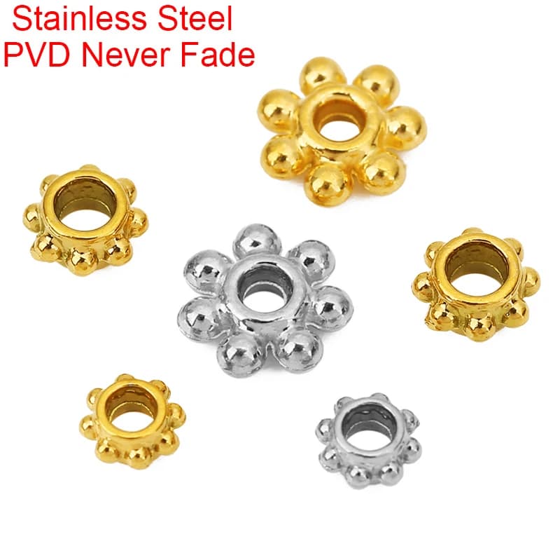 10 pz. Perline Distanziatrici in Acciaio Inossidabile PVD Che Non Sbiadiscono, Foro Grande 5 6 8 mm, Perline per Collane e Bracciali, Componenti per Creazione Gioielli