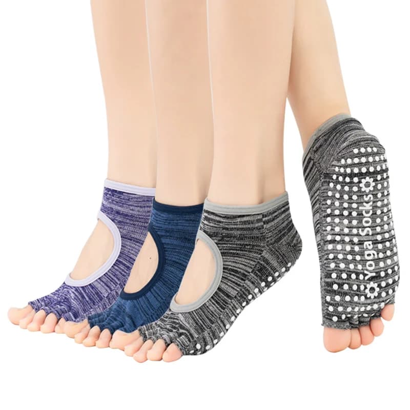 Ladies Five Toe Yoga Socks Non-slip Breathable Backless Women Pilates Sock Cotton Indoor Floor Ballet Dance Fitness Sock for Gym