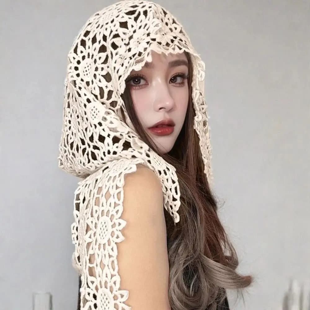 Boho Flower Hollow Out Crochet Hat Handmade Breathable Knitted Beanie Cap Thin Concave Strap Tie Pullover Hat
