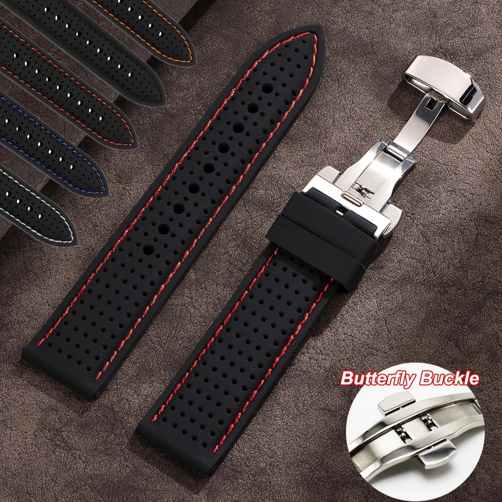 20mm 22mm 24mm Premium Silicone Watch Strap Waterproof Soft Rubber Strap Spare breathable watch strap for universal watch