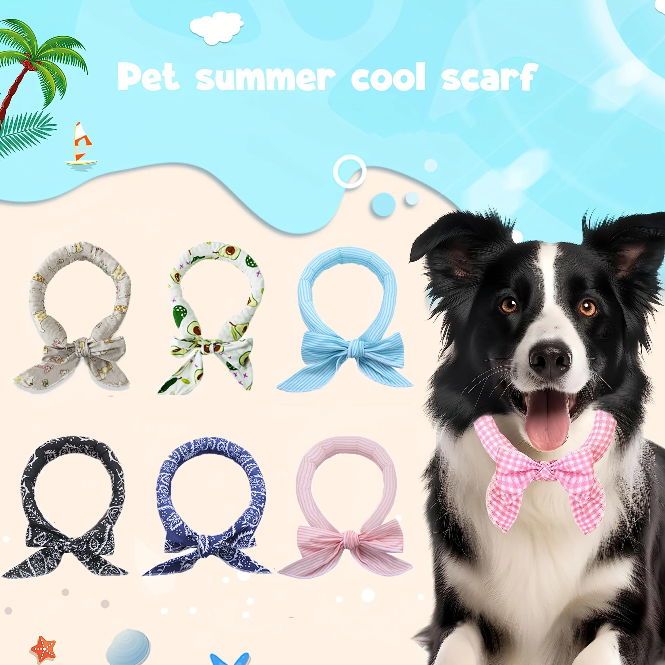 Sciarpa/collare rinfrescante estivo per cani e gatti, con design a cinturino regolabile, adatto per passeggiate estive in spiaggia, corsa e escursioni.