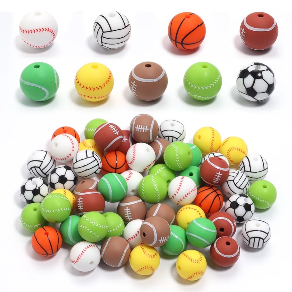 5 pz/lotto 15mm Silicone Palla Sportiva Perline Rugby Calcio Tennis Colore Branello Allentato per Il Braccialetto FAI DA TE Portachiavi Decorazione Accessori