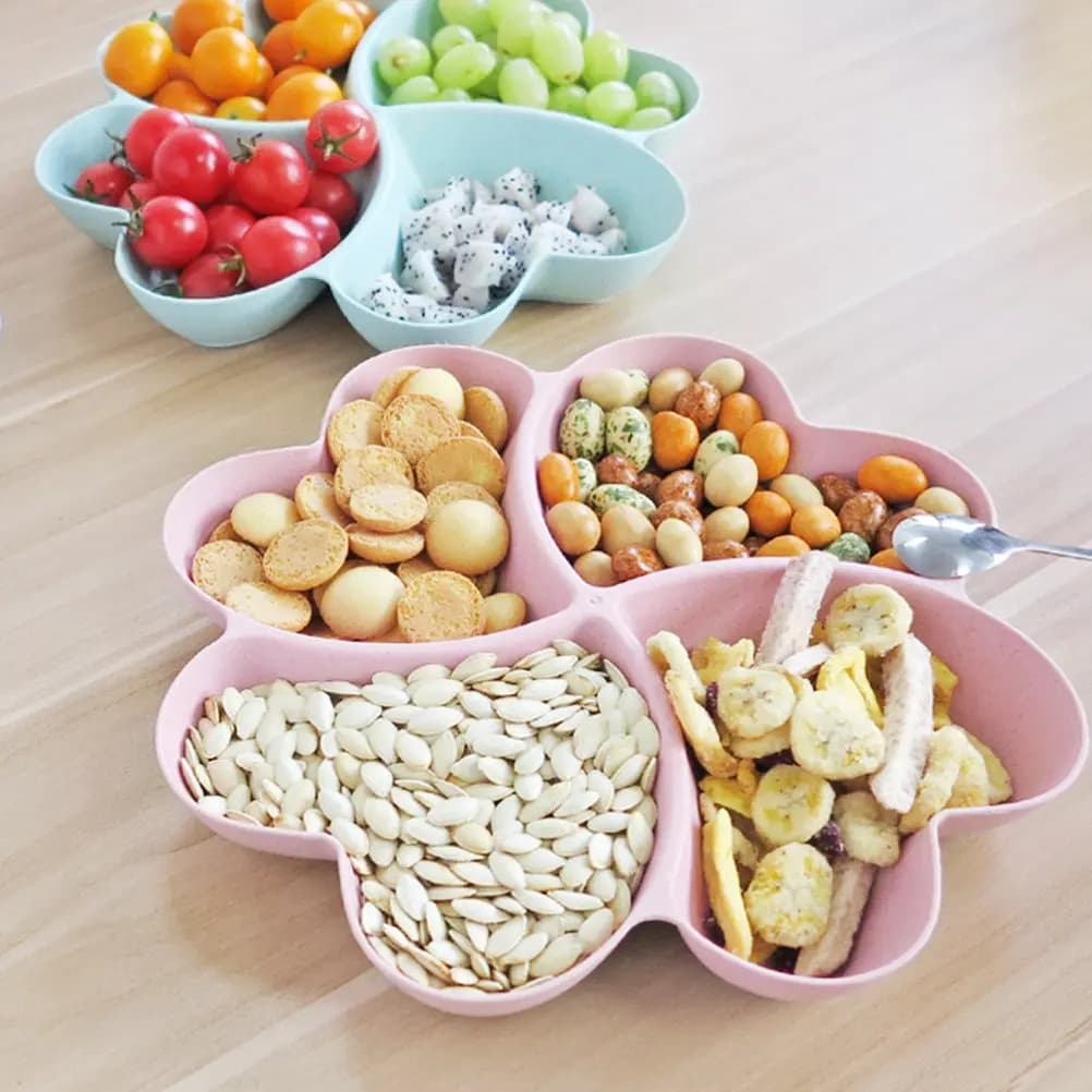 Piatto Multi-Scomparto in Paglia di Grano per Frutta, Snack e Dessert - Vassoio da Tavolo per Alimenti Secchi e Dolci