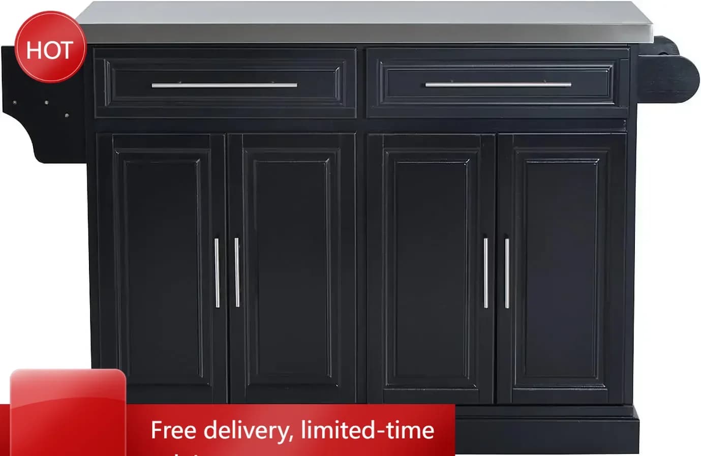Offerta a tempo limitato: Carrello da cucina XMSJ con ripiani, carrello da cucina portatile con piano in acciaio inossidabile, 2 cassetti, porta spezie e coltelli