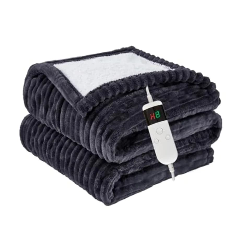 Coperta Elettrica Riscaldante in Morbido Flanella, Misura Twin, con Spegnimento Automatico dopo 8 Ore, 10 Livelli di Riscaldamento Rapido, Lavabile in Lavatrice, in Sherpa