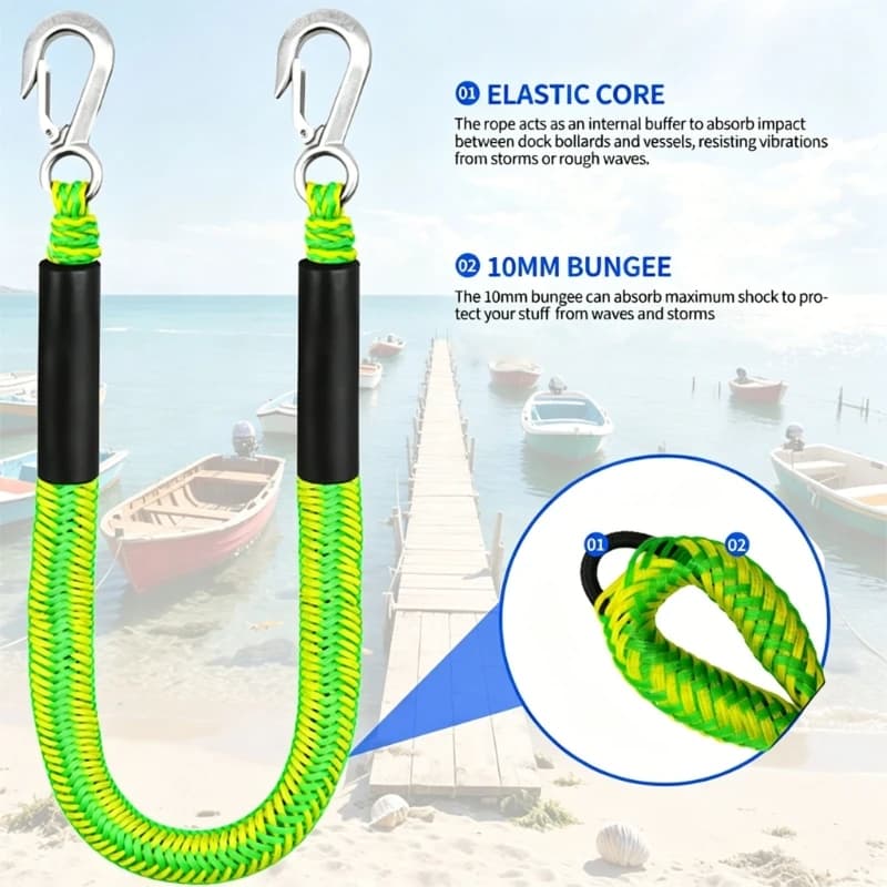 Kayak Boats Bungee Replacement Shock Absorption Marine Rope with Double Hook for Boats and Inflatable Dinghies Elastic Rope 24BD