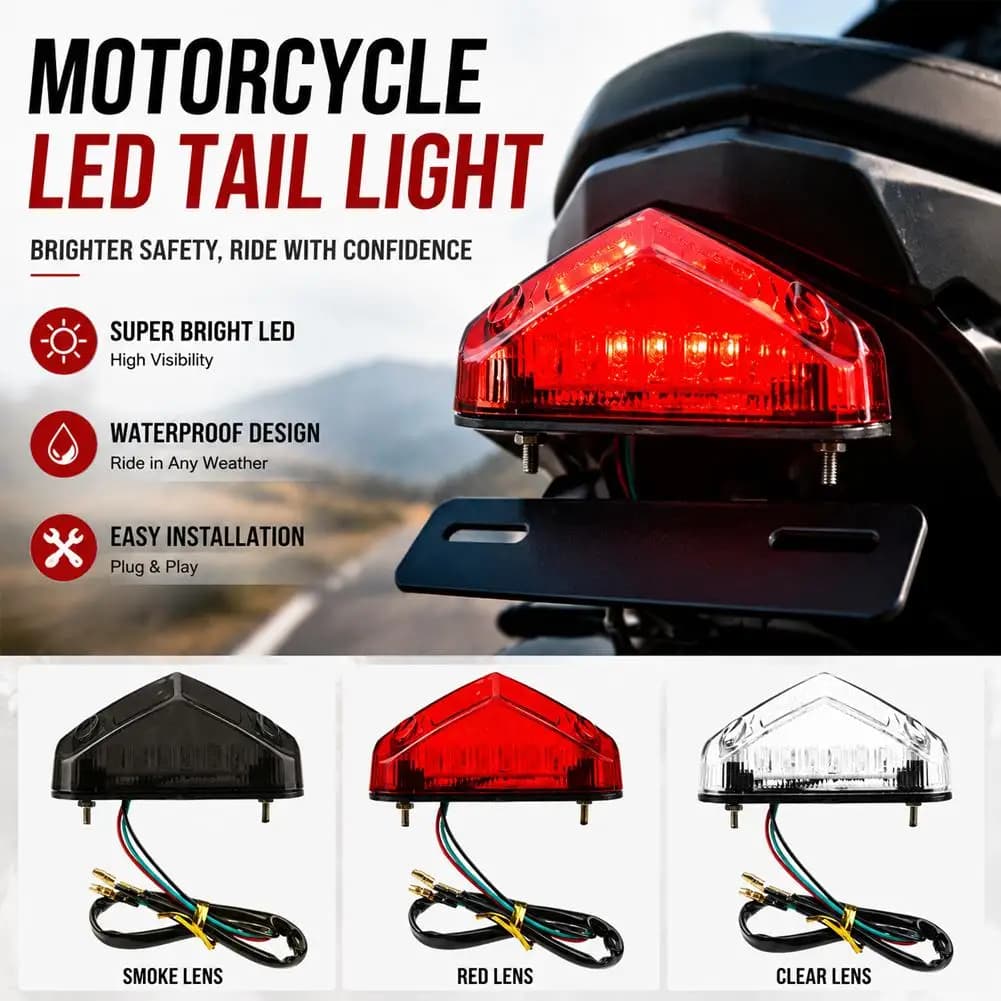 Universal Motorcycle LED Tail Light 3 Wire Brake Stop Running Light Red Lens for Motorbike ATV Dirt Bike