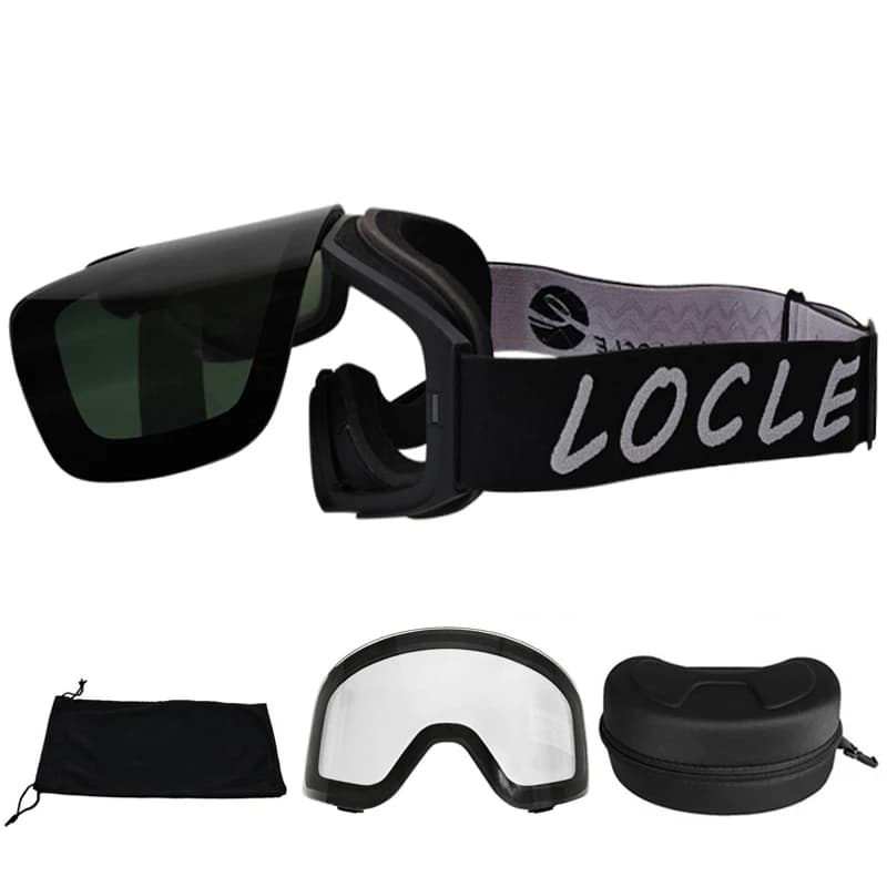 LOCLE Flip-top Occhiali da sci magnetici Donna Uomo Doppi strati Maschera da sci antiappannamento OTG Occhiali da sci UV400 Occhiali di protezione dalla neve