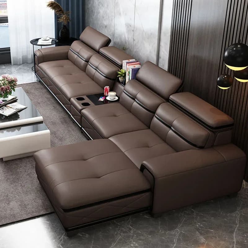 Modern Genuine Leather Sectional Sofa Sets Couch Sofas with USB Charging and Bluetooth Speaker - MINGDIBAO Living Room Furniture