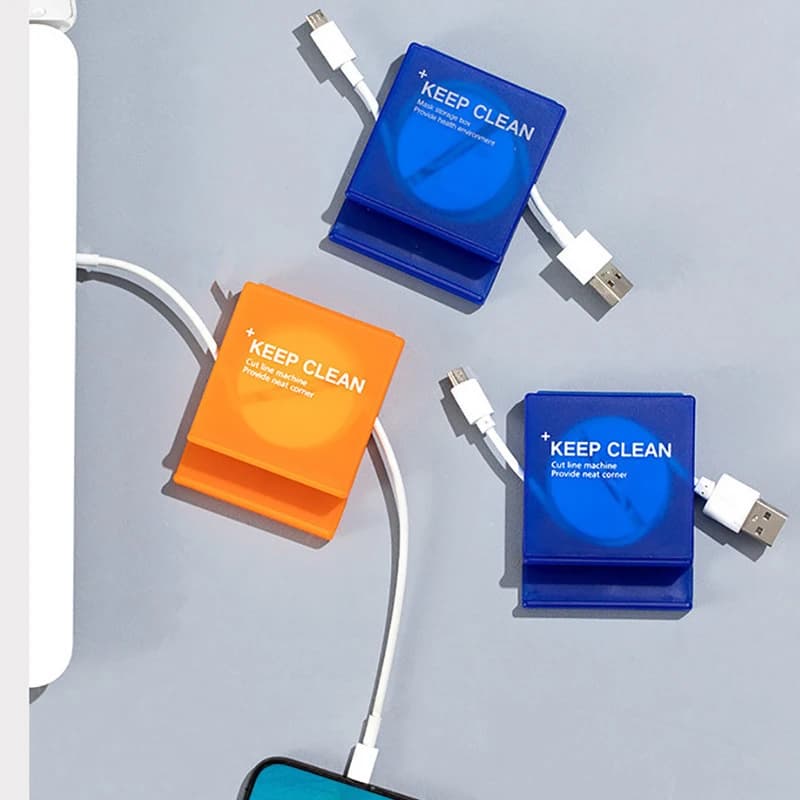 Organizzatore di cavi quadrato portatile Gestione dei cavi Avvolgicavo USB Supporto per telefono retrattile Protezione per riporre i cavi del caricatore