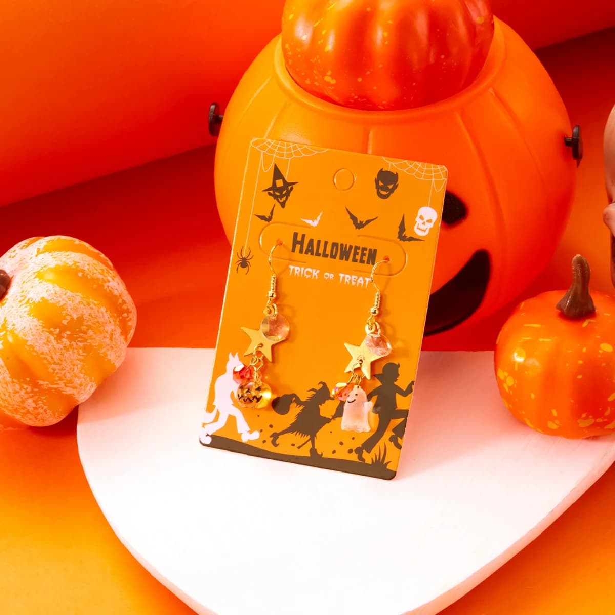 Orecchini di Halloween Fantasma in resina Zucca Stella Luna Perline di cristallo Frangia Orecchino asimmetrico per donna Uomo Regalo di gioielli divertenti gotici