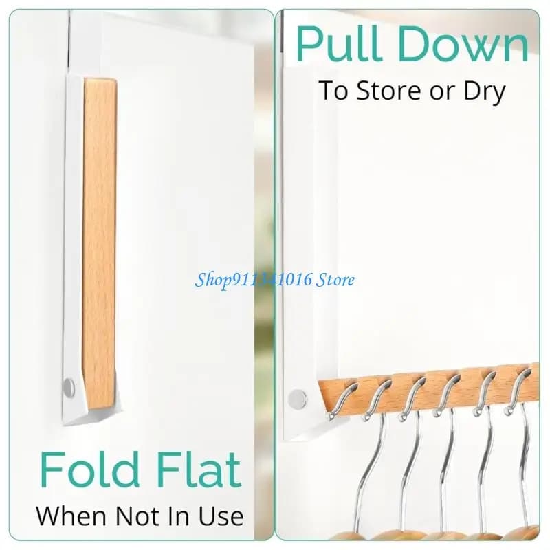 Space Saving Multiple Hook Foldable Wooden Metal Door Mount Hanger For Towels Coat Clothes Rack