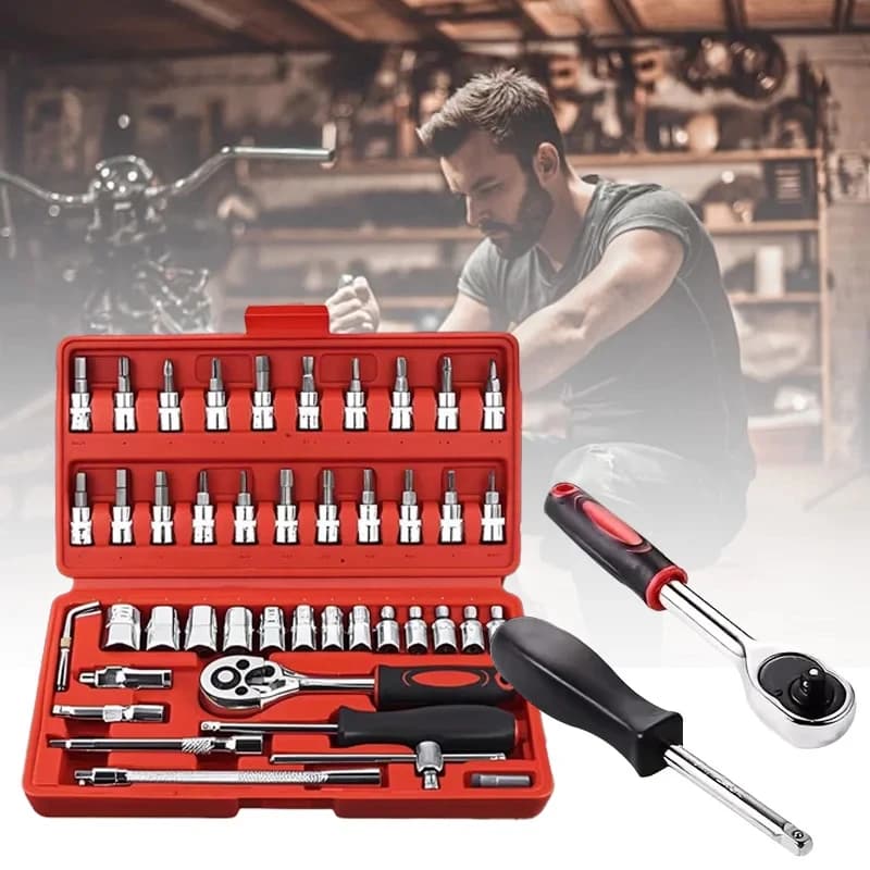 Set di manicotti multifunzionali per la manutenzione, set da 46 pezzi, attrezzi per auto, moto e casa.