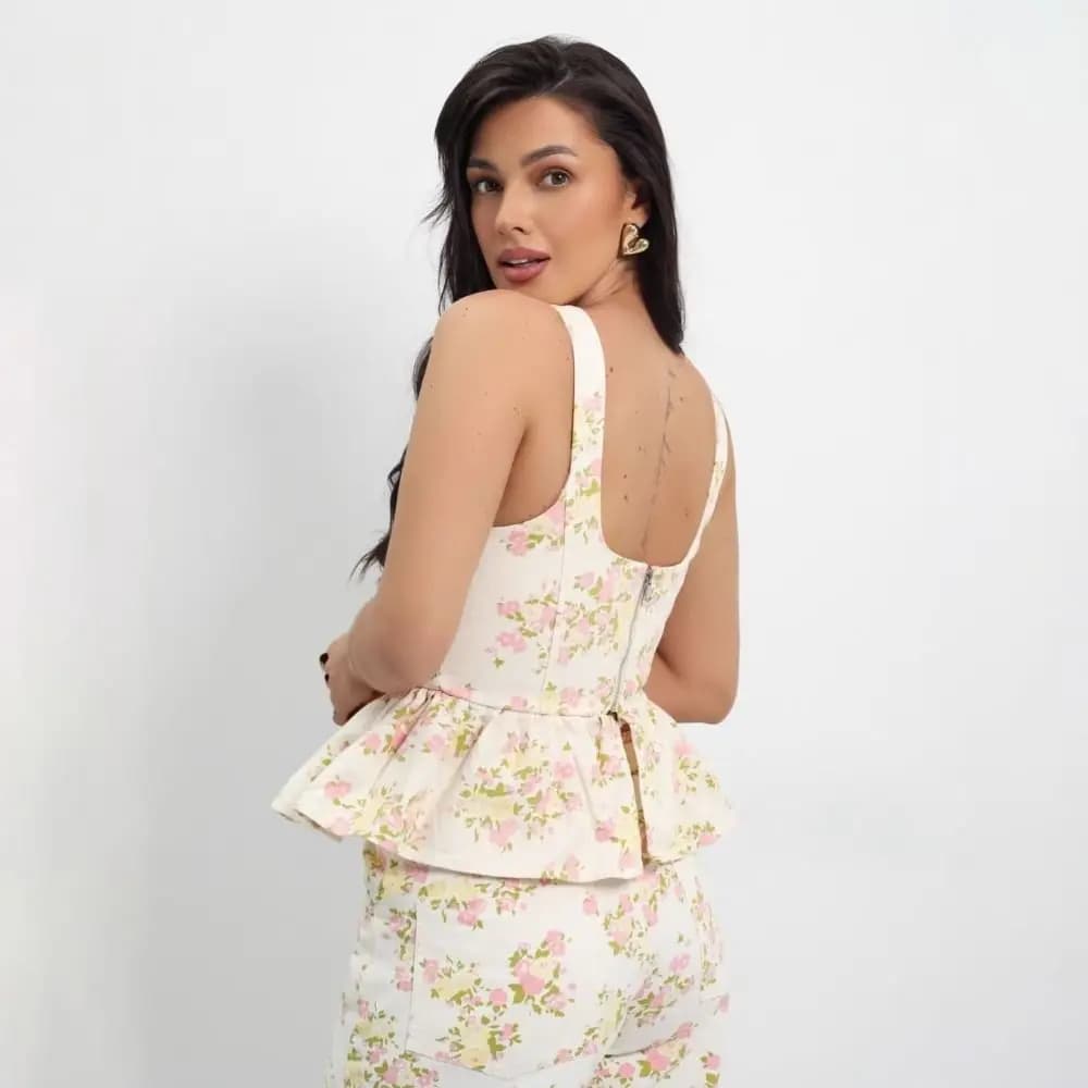 Sleeveless Women Vest Trouser Suits Floral Printed Breathable Ruffle Crop Top Set Sexy Casual Wide Leg Pants Set