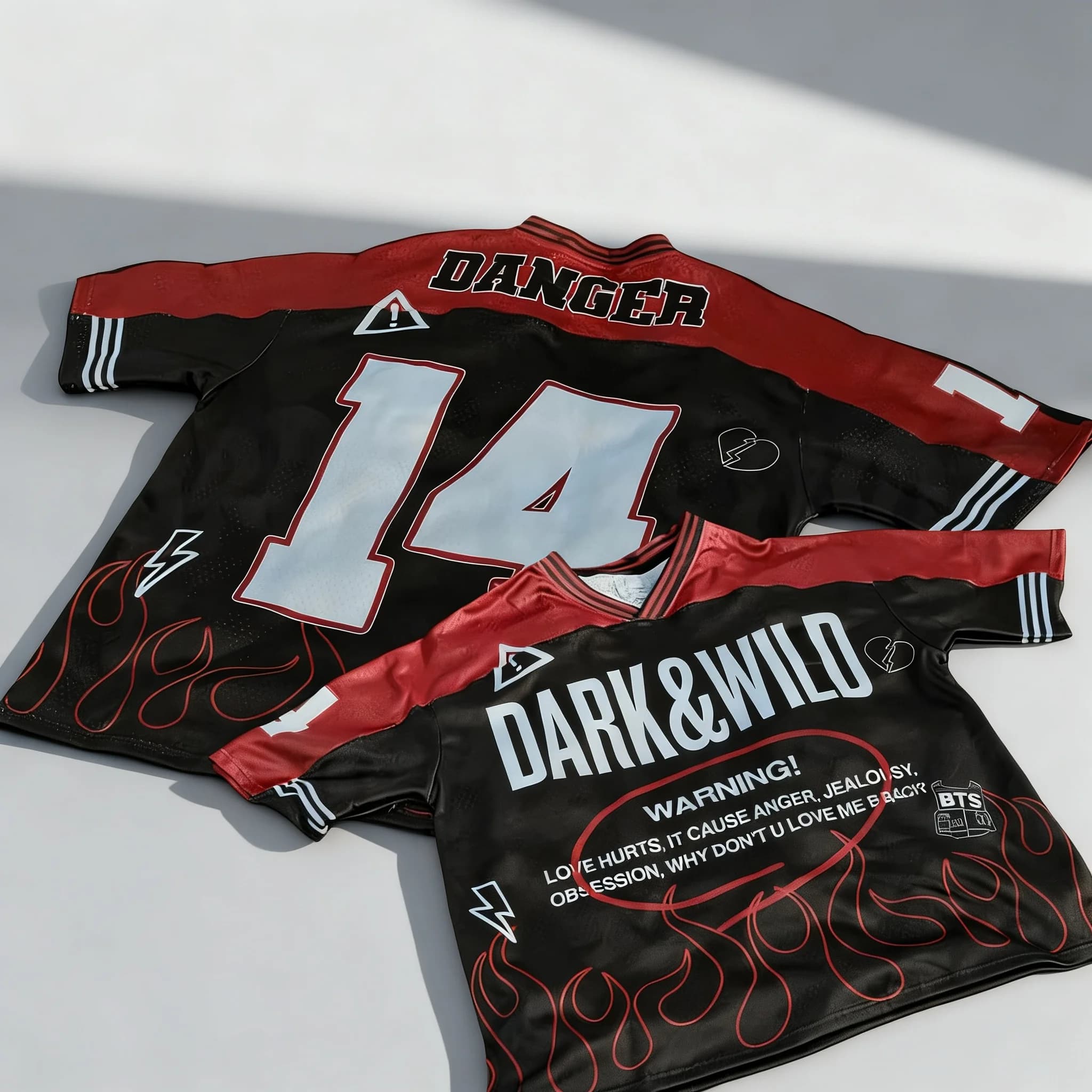 2026 New Men's "Dark & Wild" Inspired Mesh Jersey Black & Red "Danger" Streetwear V-Neck Tees Summer Tops Family Matching