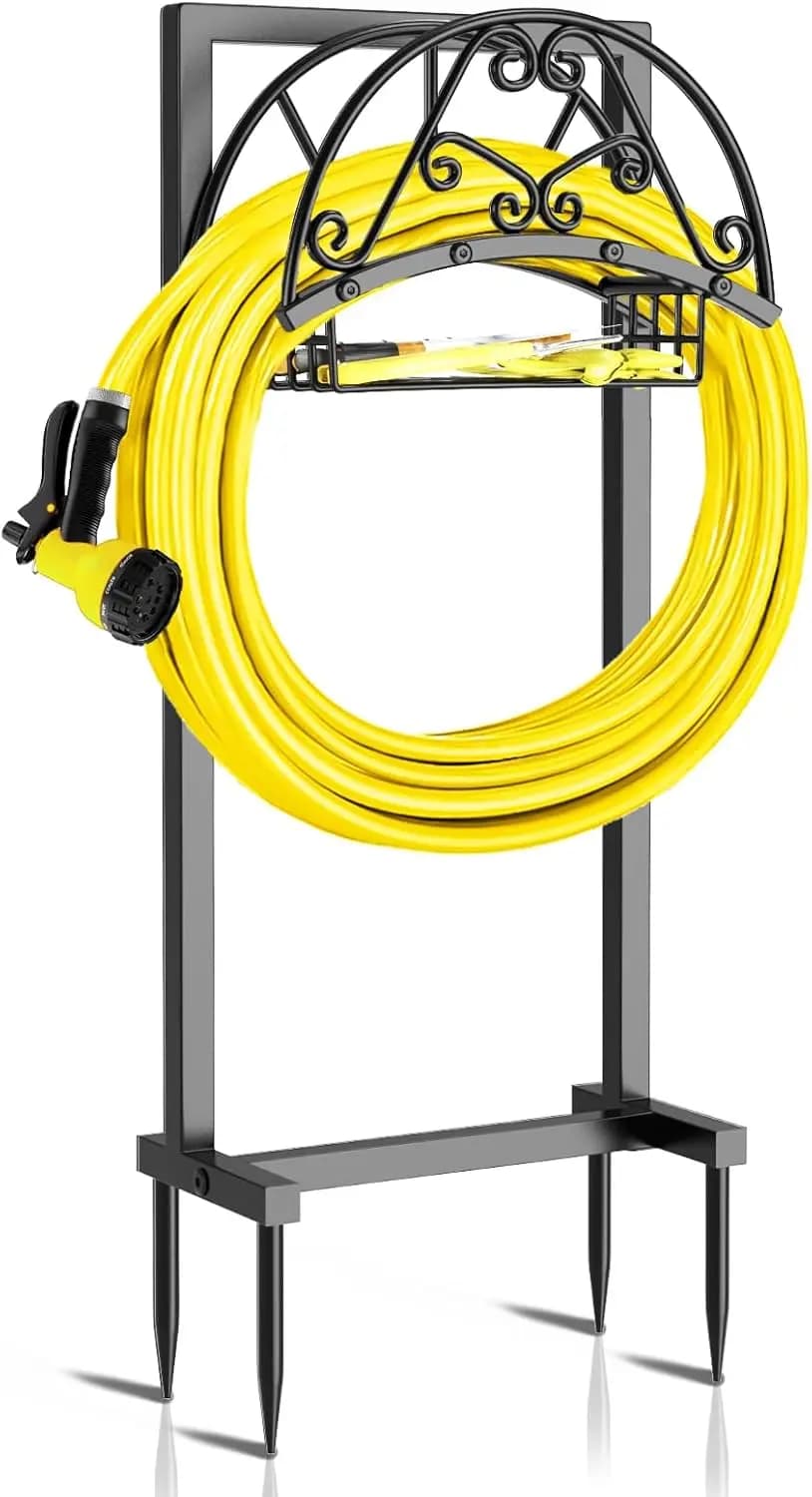 Support for durable garden hose with storage basket, independent support for 150 foot tube for lawn