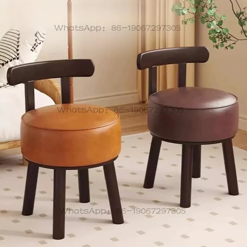 Solid Wood Small Stool Backrest Heightened Home Soft Bag Backrest Chair Shoe Change Sofa Round Stool