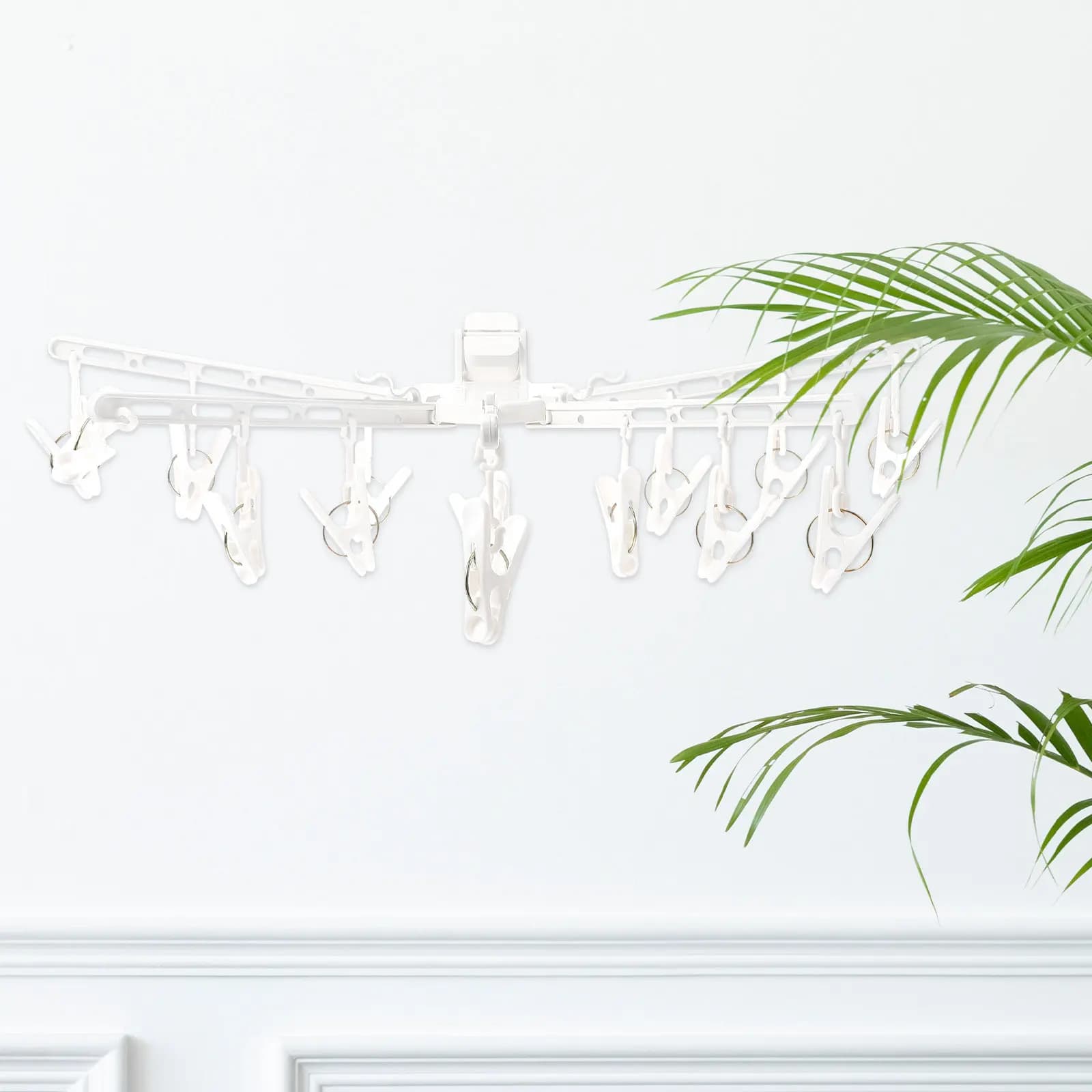 Stendibiancheria Pieghevole con Clip, Senza Foratura, per Calzini, Reggiseni, Vestiti Bagnati, Antivento, per Uso Interno, Balcone, Lavanderia, Portatile, da Viaggio