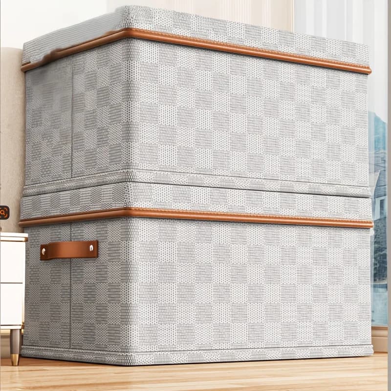 2pcs Foldable Large Capacity Nonwoven Grid Pattern Tandem Lid Clothing Storage Box for Organizing Clothes, Under-Bed Storage