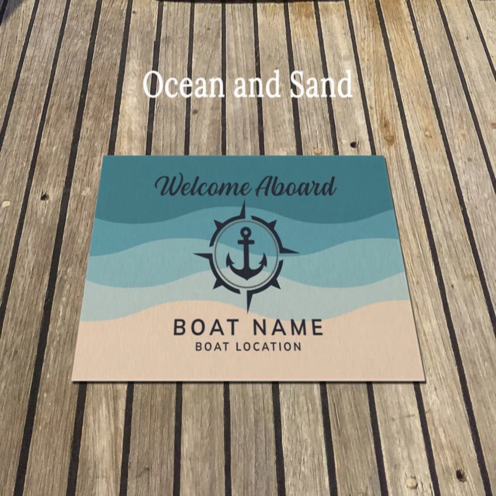 Personalized Nautical Rug with Anchor Custom Boat Name Mat Lake House Decor Gift for Boat Owner Marine Coastal Entry Rug