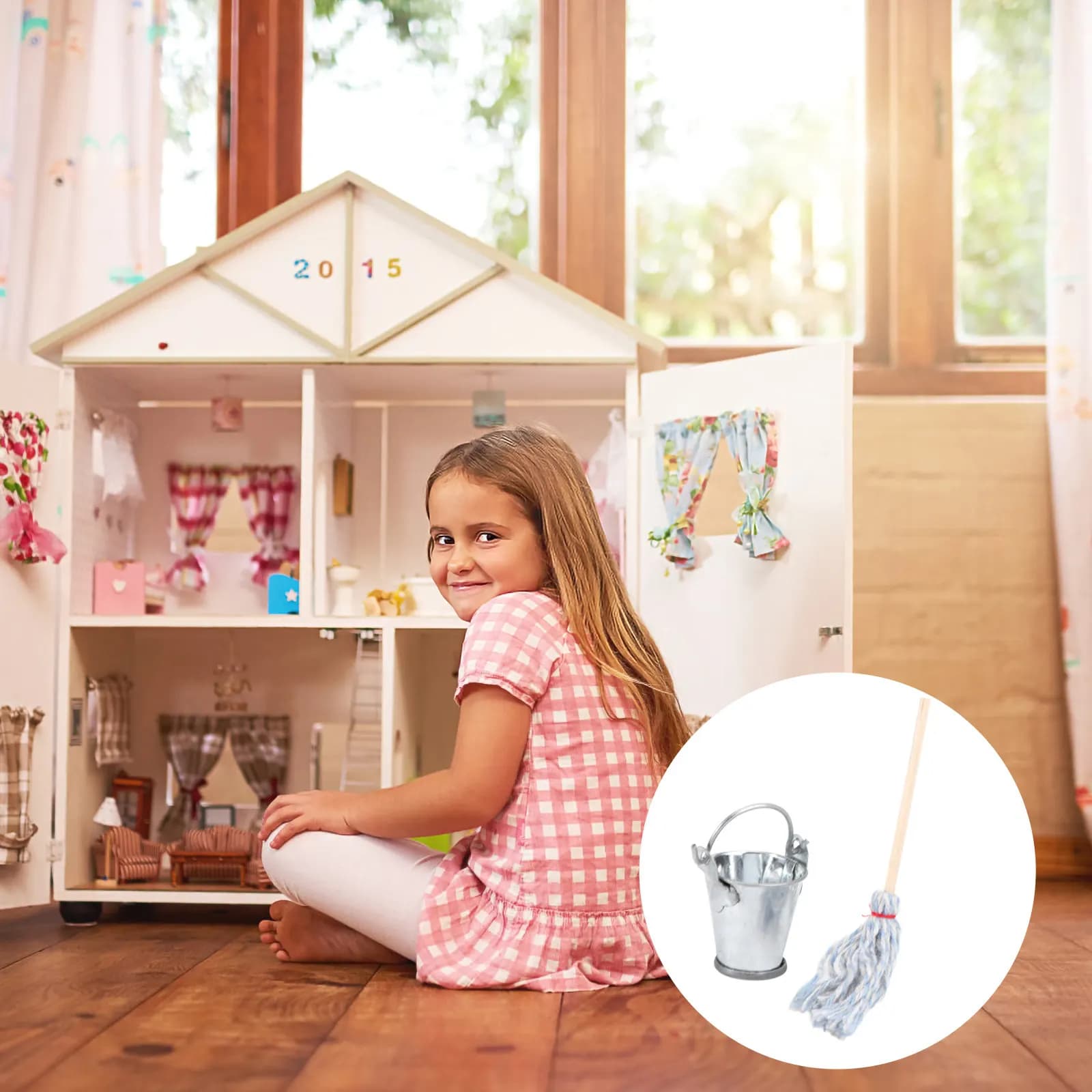 Set di 1 Strumento di Pulizia in Miniatura, Accessorio Realistico per Casa delle Bambole, Mop con Fibbia Durevole e Facile da Trasportare, Mini Mobili